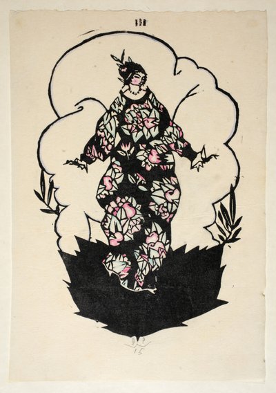 تصميم لفستان ، اللوحة 3 ، الكتاب 3 ، رسم توضيحي من "Wiener Werkstatte Mode 191415" ، حانة. إدوارد كوسماك ، فيينا ، 1914-1915 (لينوكوت ملون باليد) بواسطة البخيل بيكي